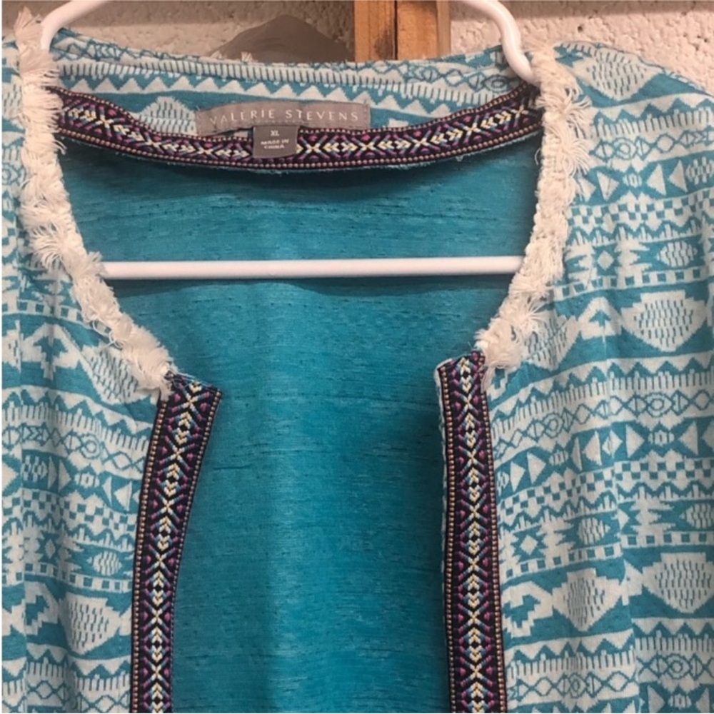 VALERIE STEVENS Bright SOUTHWEST Aztec Print Open Front CARDIGAN Sweater Size XL - Picture 4 of 12